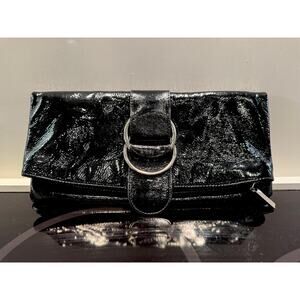 Vintage Hobo International Black Leather Foldable Clutch Bag